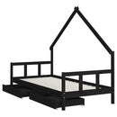vidaXL fekete tömör fenyőfa gyerekágykeret fiókokkal 90 x 200 cm