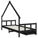 vidaXL fekete tömör fenyőfa gyerekágykeret fiókokkal 90 x 200 cm