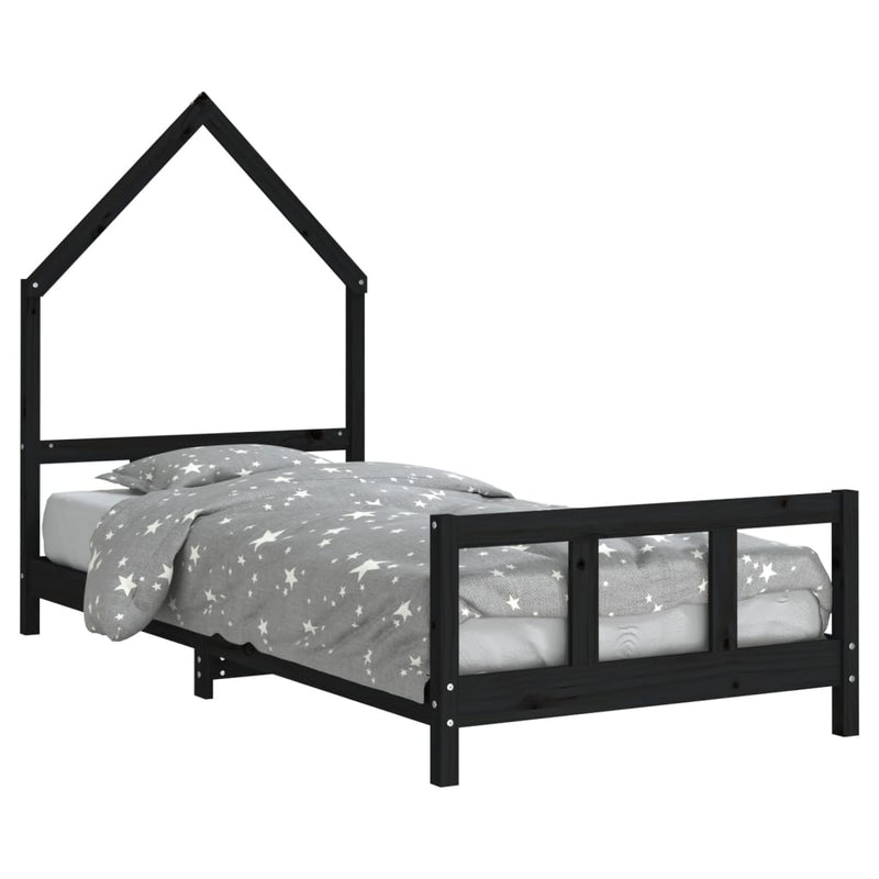 vidaXL fekete tömör fenyőfa gyerekágykeret 90 x 190 cm