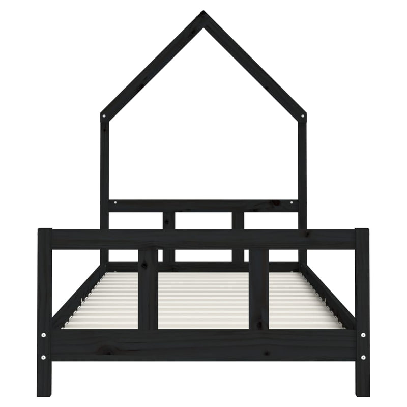 vidaXL fekete tömör fenyőfa gyerekágykeret 90 x 190 cm