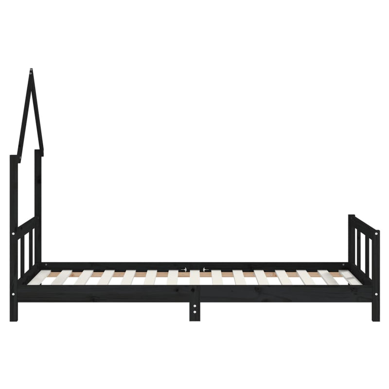 vidaXL fekete tömör fenyőfa gyerekágykeret 90 x 190 cm