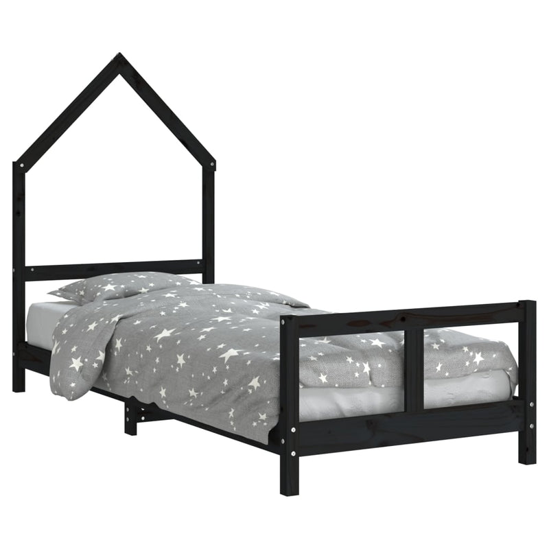 vidaXL fekete tömör fenyőfa gyerekágykeret 80 x 200 cm