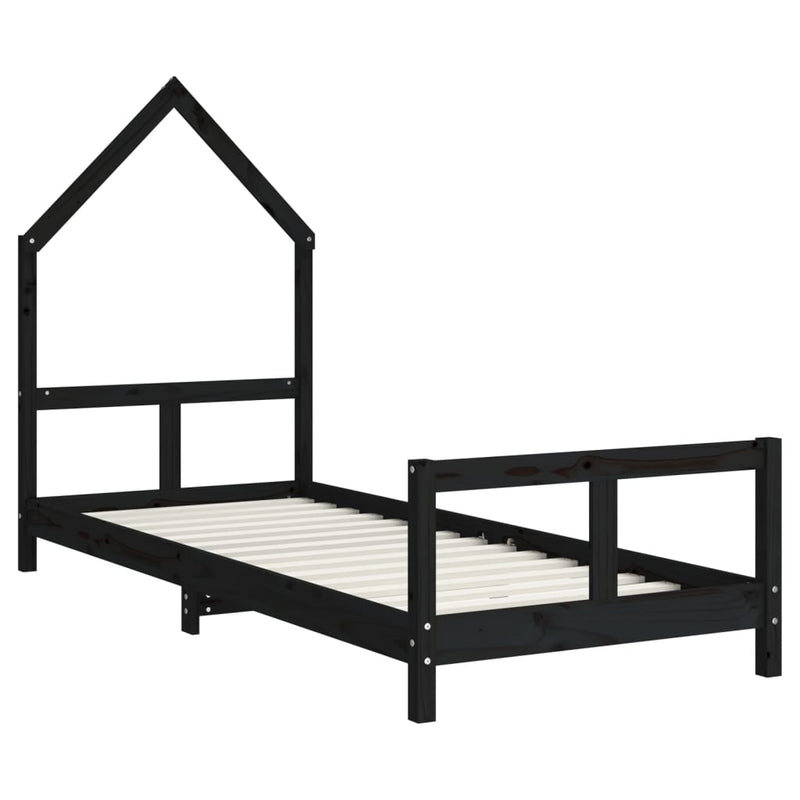 vidaXL fekete tömör fenyőfa gyerekágykeret 80 x 200 cm