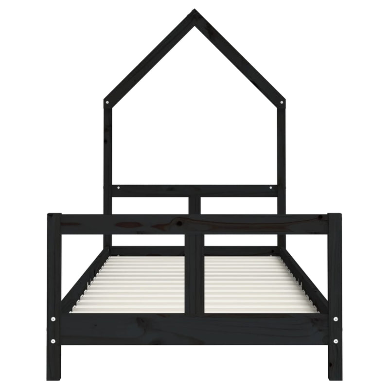 vidaXL fekete tömör fenyőfa gyerekágykeret 80 x 200 cm