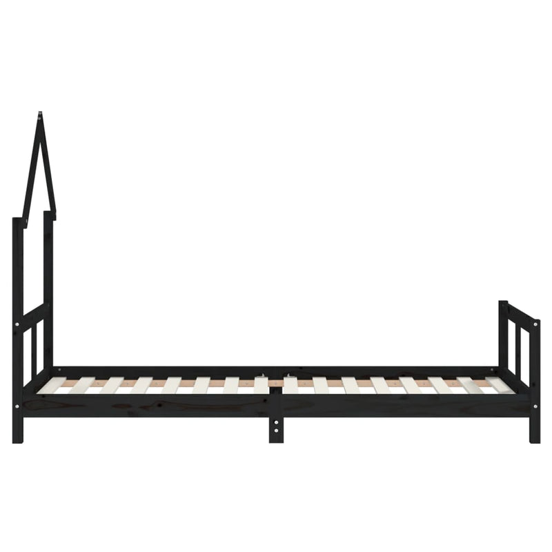vidaXL fekete tömör fenyőfa gyerekágykeret 80 x 200 cm