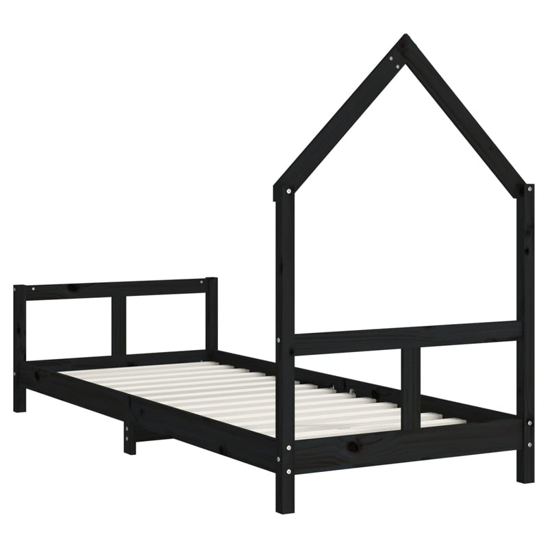 vidaXL fekete tömör fenyőfa gyerekágykeret 80 x 200 cm
