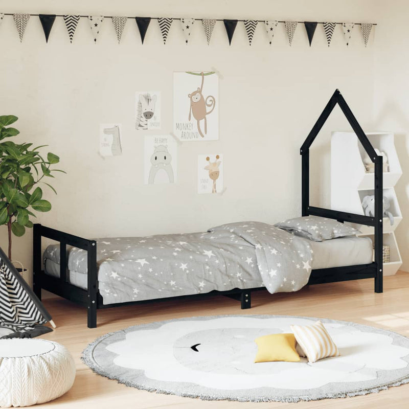 vidaXL fekete tömör fenyőfa gyerekágykeret 80 x 200 cm