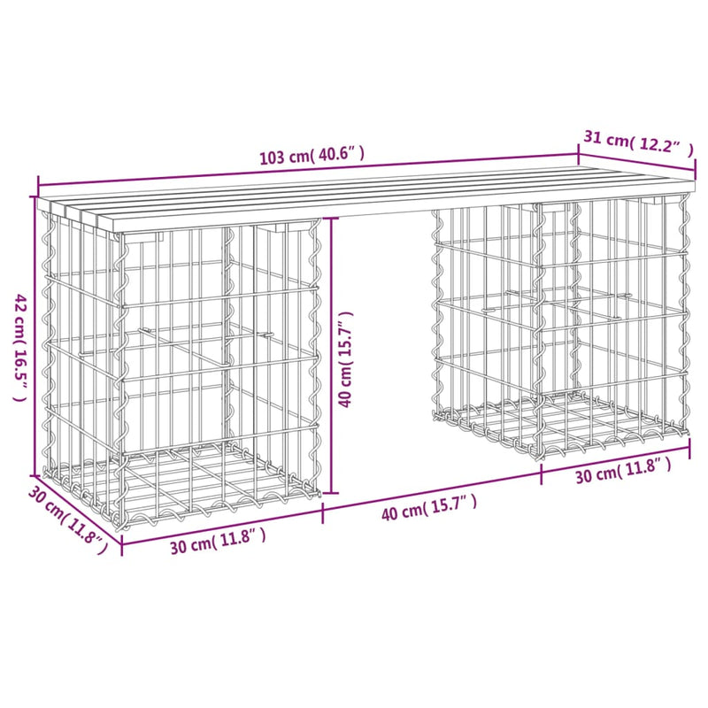 vidaXL tömör duglászfenyő gabion kerti pad 103x31x42 cm