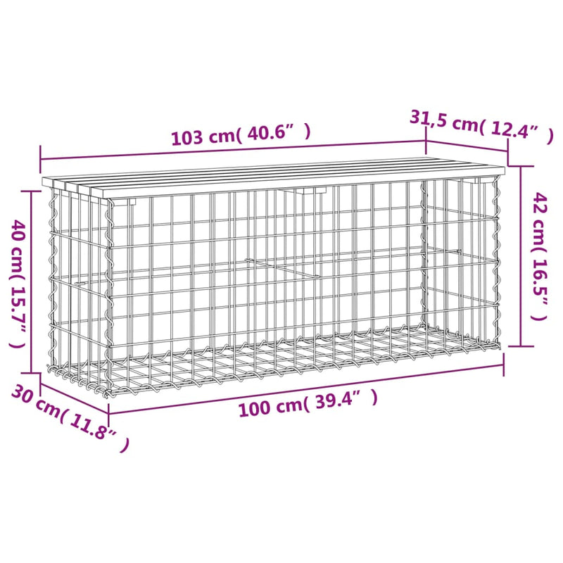 vidaXL impregnált fenyőfa gabion kerti pad 103 x 31,5 x 42 cm