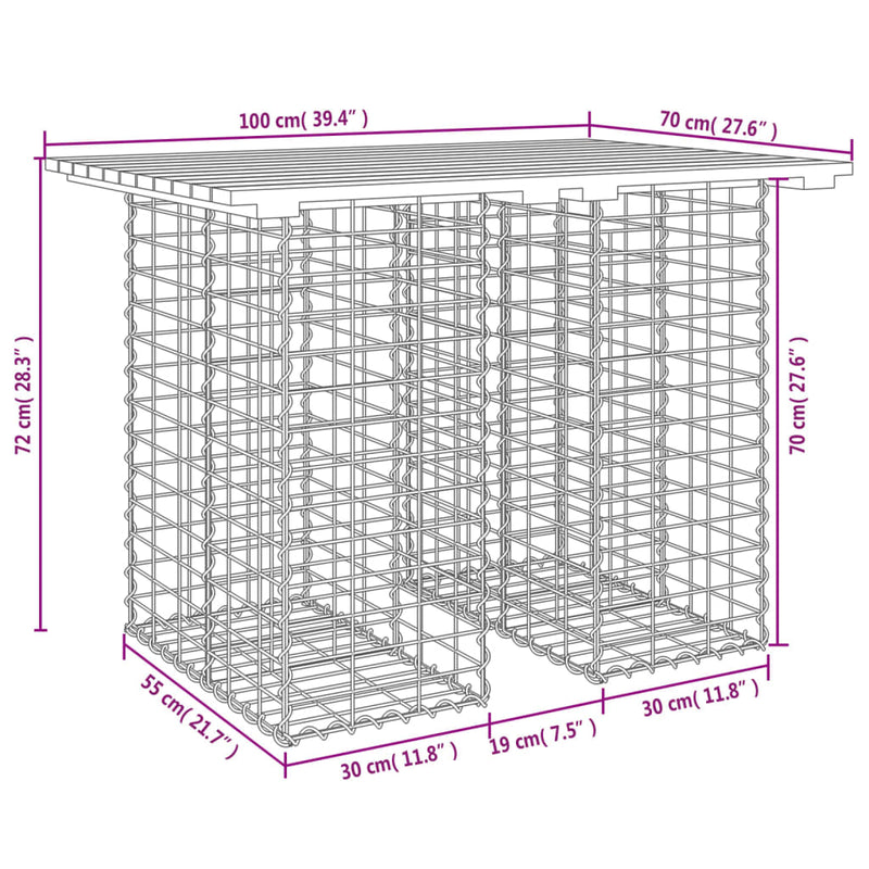 vidaXL tömörfa kerti asztal gabion mintával 100 x 70 x 72 cm Douglas