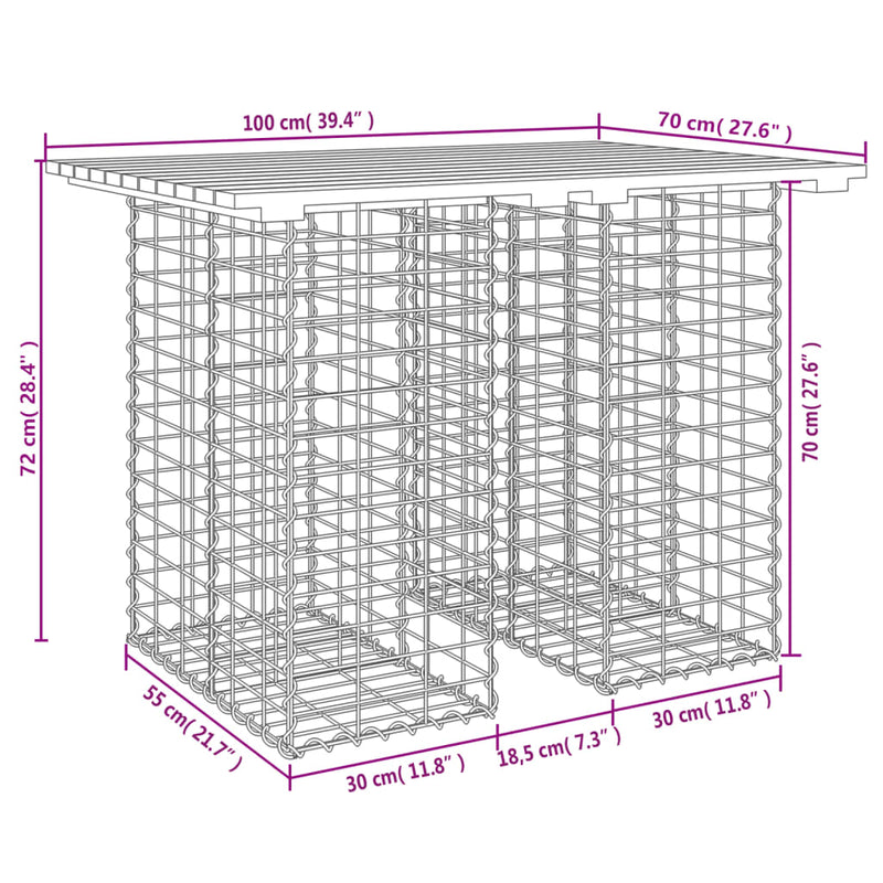 vidaXL gabion mintás impregnált fenyőfa kerti asztal 100 x 70 x 72 cm