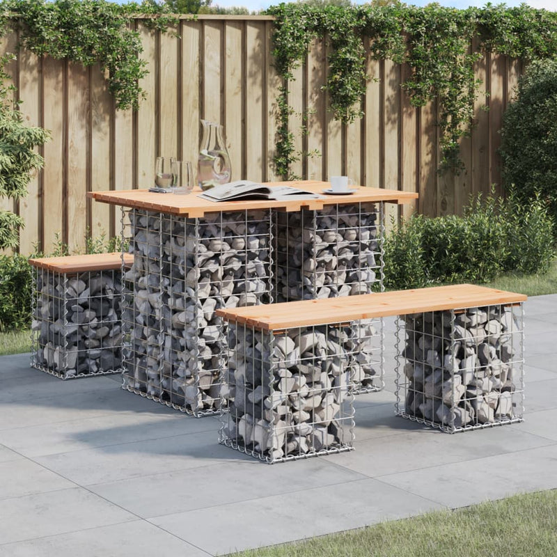 vidaXL tömör fenyőfa kerti asztal gabion mintával 100 x 70 x 72 cm