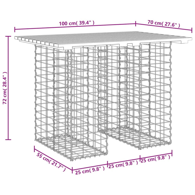 vidaXL tömörfa kerti asztal gabion mintával 100 x 70 x 72 cm Douglas