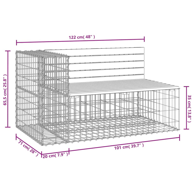 vidaXL tömör impregnált fenyőfa gabion kerti pad 122x71x65,5 cm