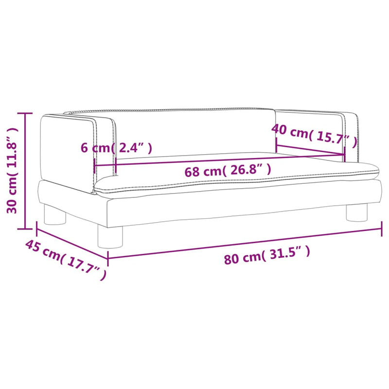 vidaXL kék bársony gyerekkanapé 80 x 45 x 30 cm