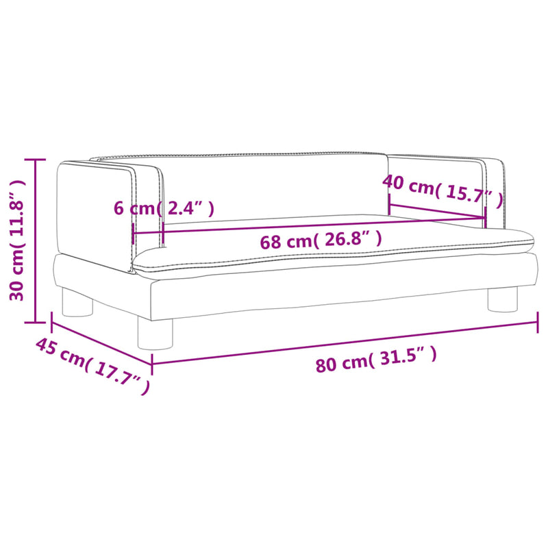 vidaXL világosszürke bársony gyerekkanapé 80 x 45 x 30 cm