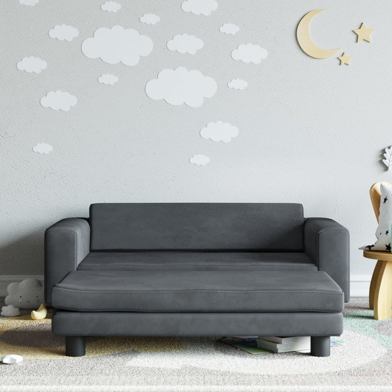 vidaXL sötétszürke gyerek bársonykanapé lábzsámollyal 100x50x30 cm