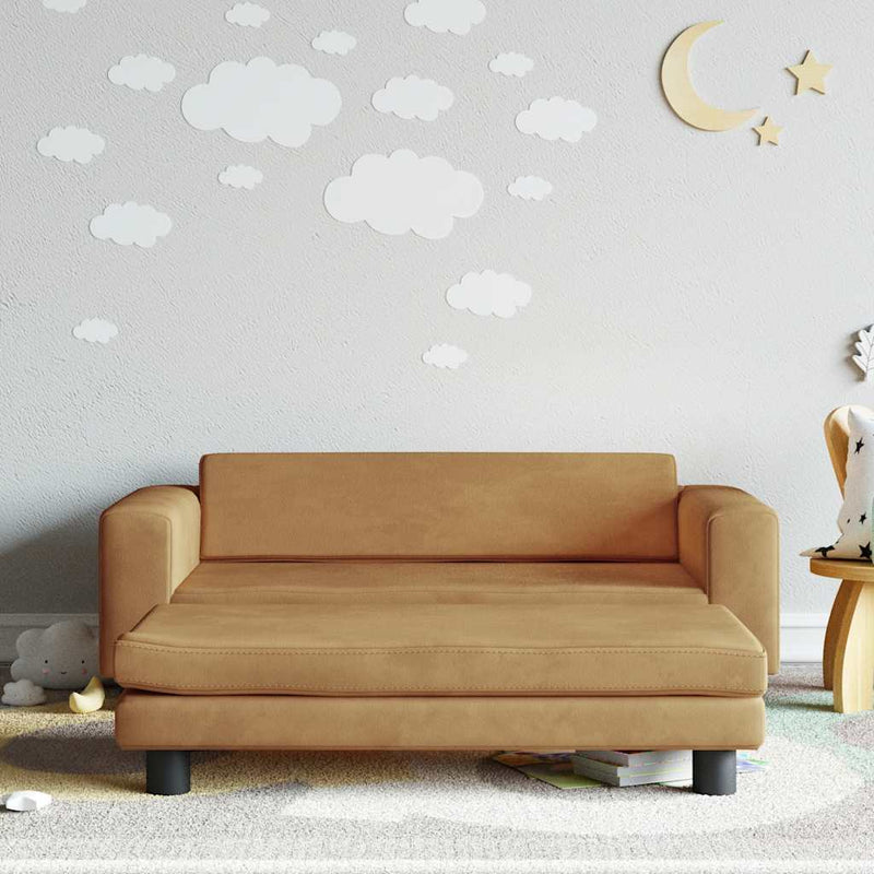 vidaXL barna gyerek bársonykanapé lábzsámollyal 100x50x30 cm
