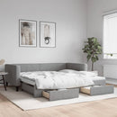 vidaXL világosszürke kihúzható szövet heverő fiókokkal 100 x 200 cm