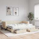 vidaXL krémszínű kihúzható szövet heverő fiókkal 100x200 cm