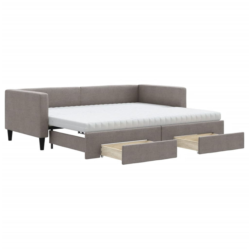 vidaXL tópszínű kihúzható szövet heverő fiókokkal 90 x 200 cm