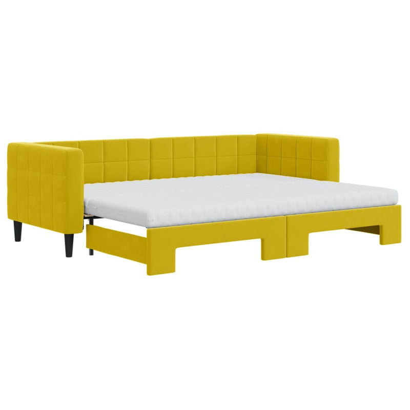 vidaXL sárga kihúzható bársony heverő matraccal 80 x 200 cm