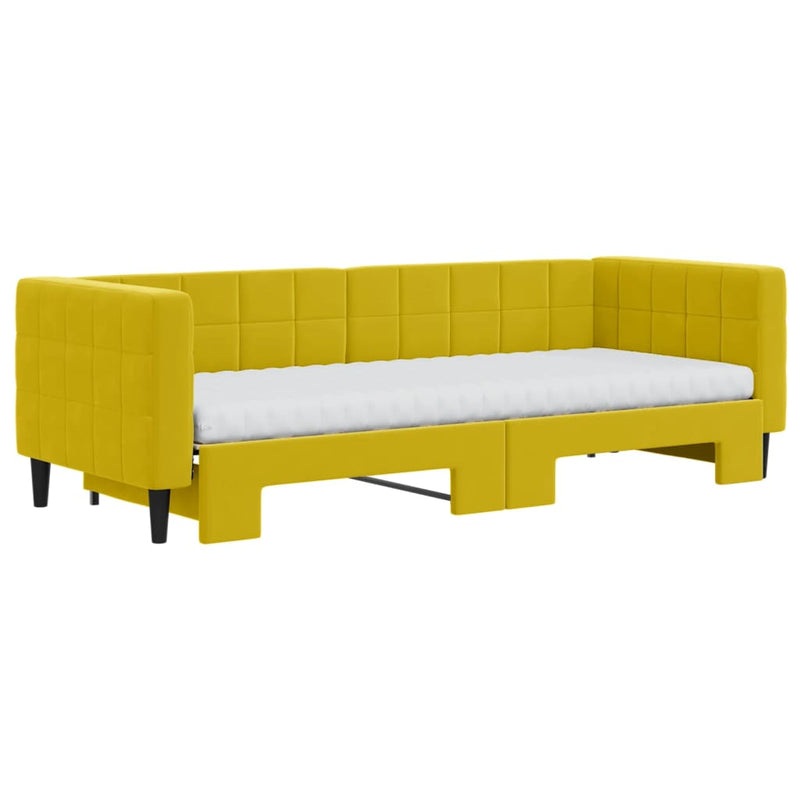 vidaXL sárga kihúzható bársony heverő matraccal 80 x 200 cm
