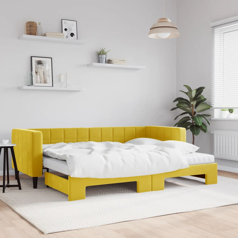 vidaXL sárga kihúzható bársony heverő matraccal 80 x 200 cm