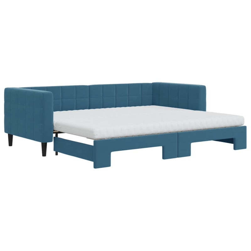 vidaXL kék kihúzható bársony heverő matraccal 90 x 200 cm