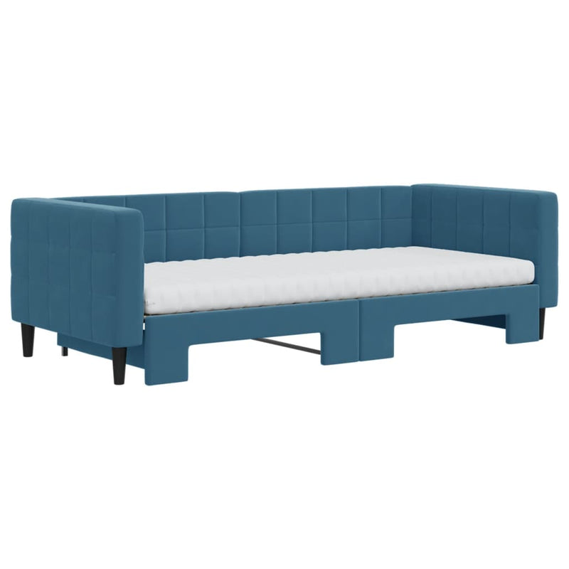 vidaXL kék kihúzható bársony heverő matraccal 90 x 200 cm