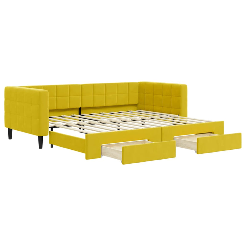 vidaXL sárga kihúzható bársony heverő fiókkal 90 x 200 cm