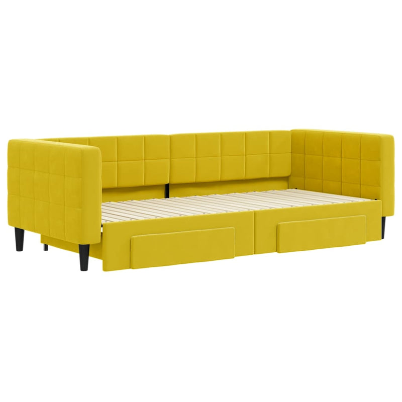 vidaXL sárga kihúzható bársony heverő fiókkal 90 x 200 cm