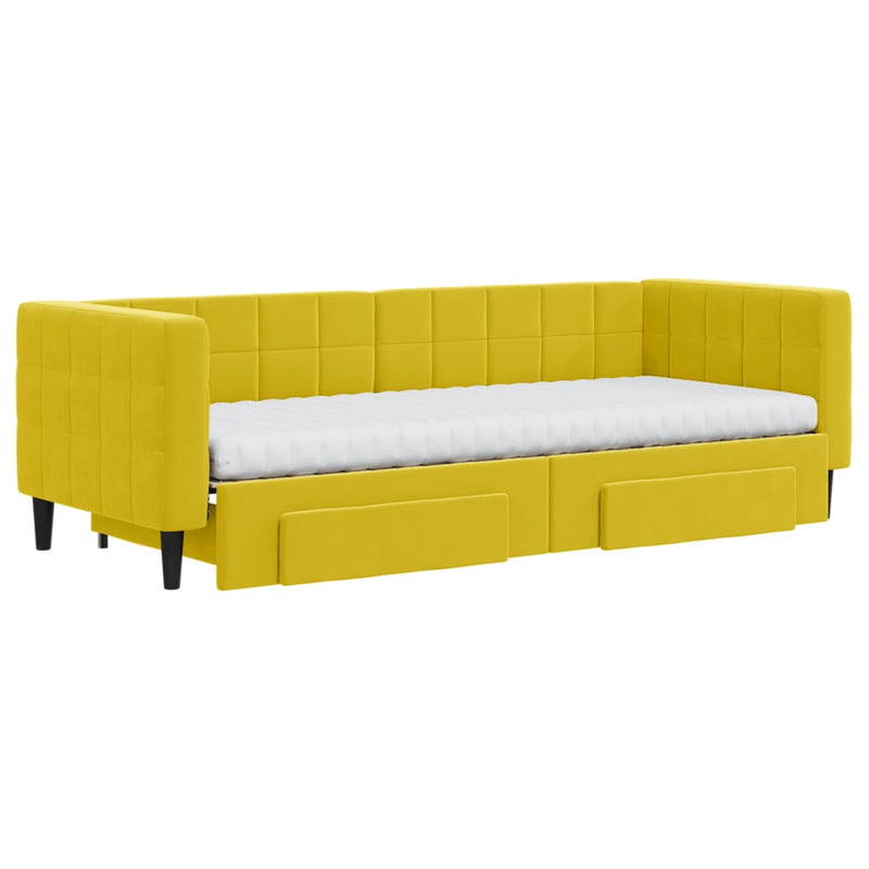 vidaXL sárga kihúzható bársony heverő fiókkal 80 x 200 cm