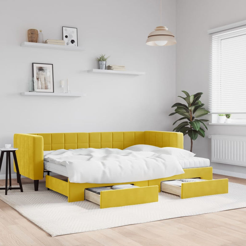 vidaXL sárga kihúzható bársony heverő fiókkal 80 x 200 cm