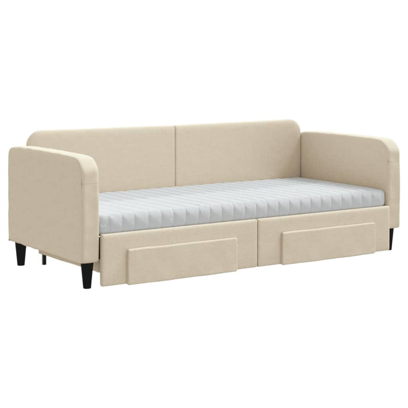 vidaXL krémszínű kihúzható szövet heverő fiókokkal 80 x 200 cm