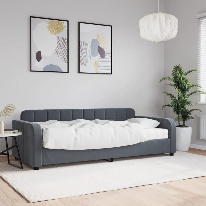 vidaXL sötétszürke bársony heverő matraccal 90 x 190 cm