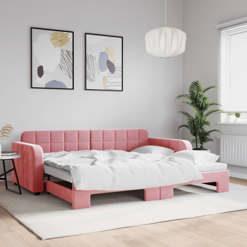vidaXL rózsaszín kihúzható bársony heverő 90 x 200 cm
