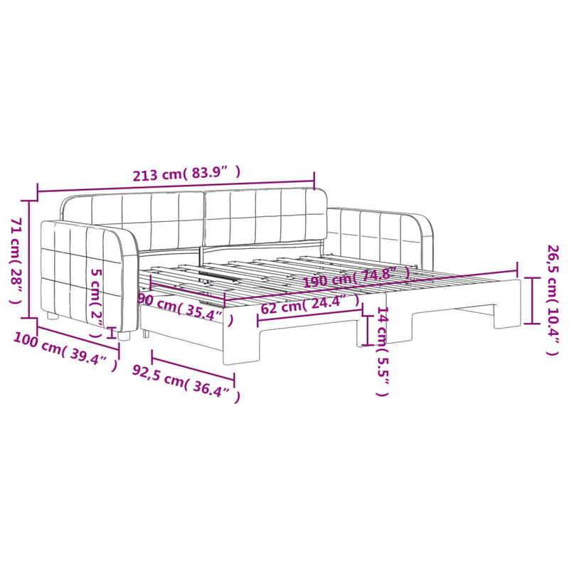 vidaXL sötétszürke kihúzható bársony heverő 90 x 190 cm