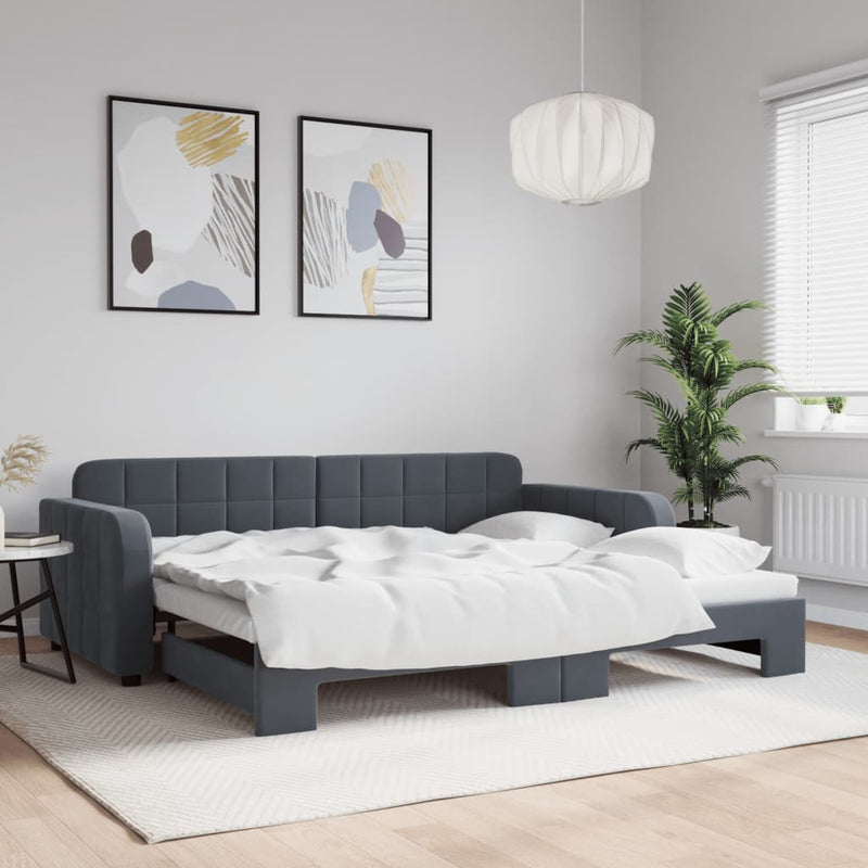 vidaXL sötétszürke kihúzható bársony heverő 90 x 190 cm