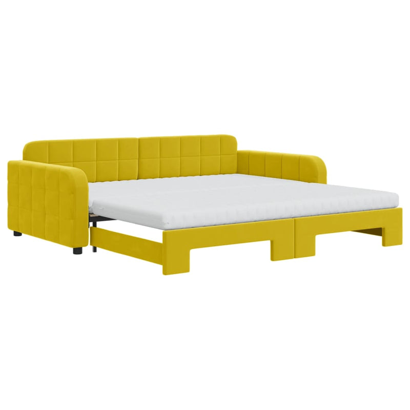 vidaXL sárga kihúzható bársony heverő matraccal 100 x 200 cm