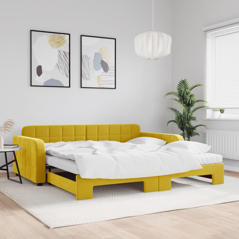 vidaXL sárga kihúzható bársony heverő matraccal 100 x 200 cm