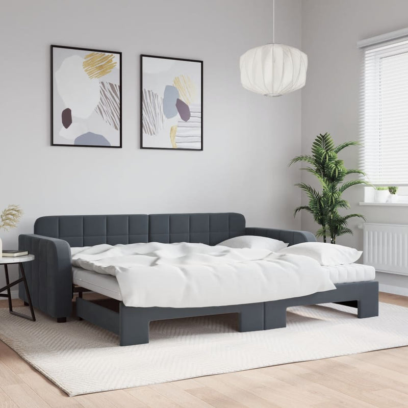vidaXL sötétszürke kihúzható bársony heverő matraccal 90 x 190 cm
