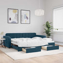 vidaXL kék kihúzható bársony heverő fiókkal 90 x 200 cm