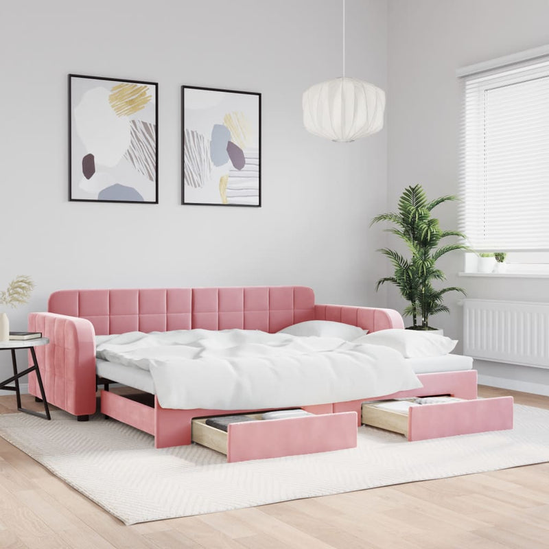 vidaXL rózsaszín kihúzható bársony heverő fiókkal 90 x 200 cm