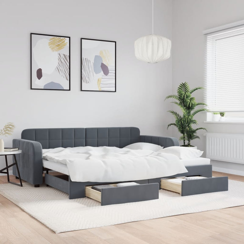 vidaXL sötétszürke kihúzható bársony heverő fiókkal 90 x 190 cm
