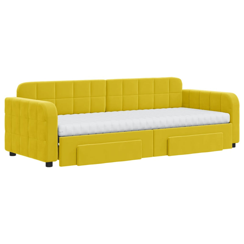 vidaXL sárga kihúzható bársony heverő fiókkal 80 x 200 cm