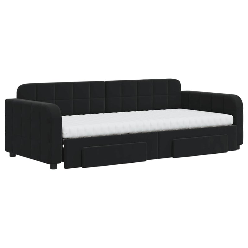 vidaXL fekete kihúzható bársony heverő fiókkal 90 x 200 cm