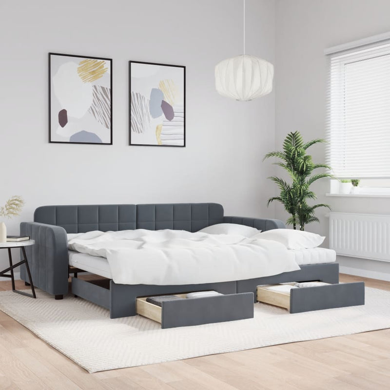vidaXL sötétszürke kihúzható bársony heverő fiókkal 90 x 190 cm