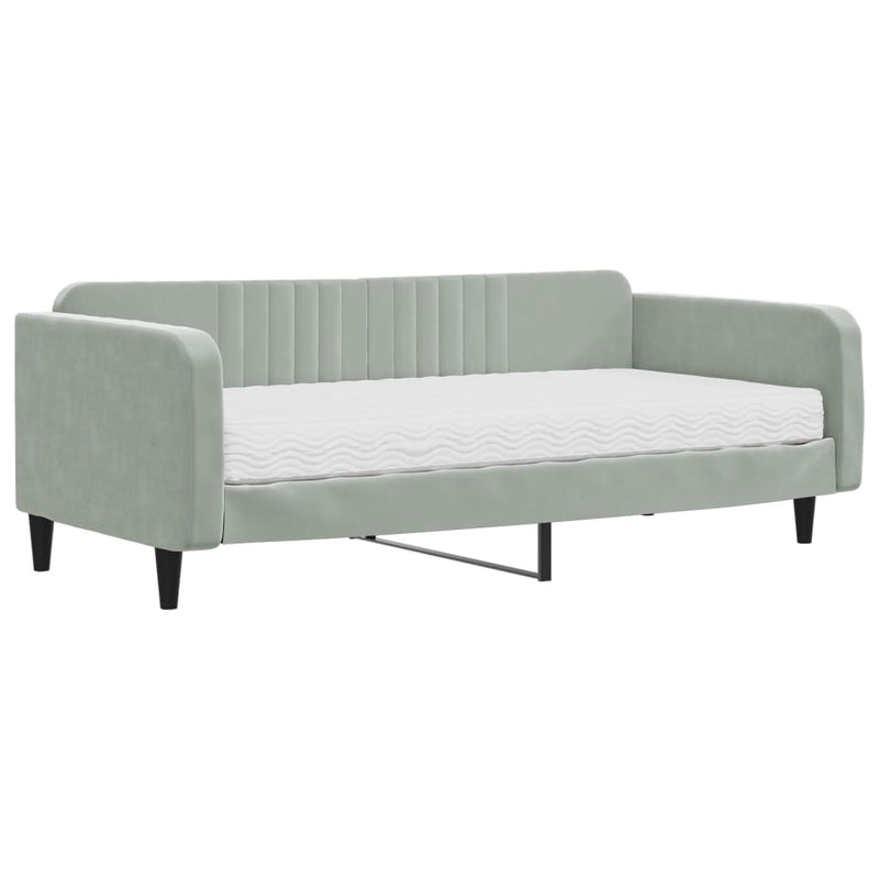 vidaXL világosszürke bársony kanapéágy matraccal 100 x 200 cm