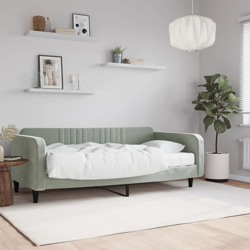 vidaXL világosszürke bársony kanapéágy matraccal 100 x 200 cm